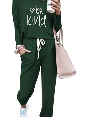 PRETTYGARDEN 2 Piece Lounge Outfit Long Sleeve Tops High Waisted Joggers. XL.